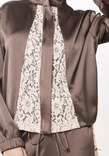 Embroidered lace trim Cotton Bomber Jacket - ph 2