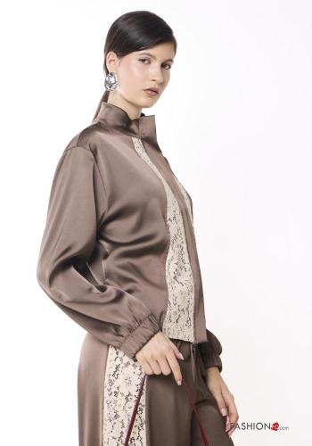 Embroidered lace trim Cotton Bomber Jacket - ph 3