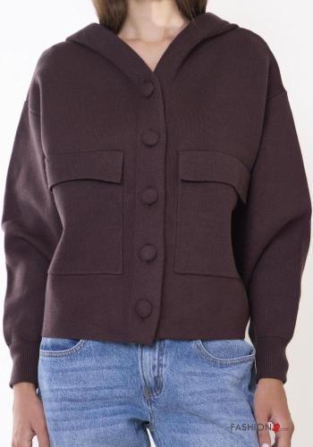Wool Mix Cardigan with buttons with hood with pockets - ph 2