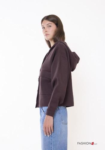 Wool Mix Cardigan with buttons with hood with pockets - ph 3