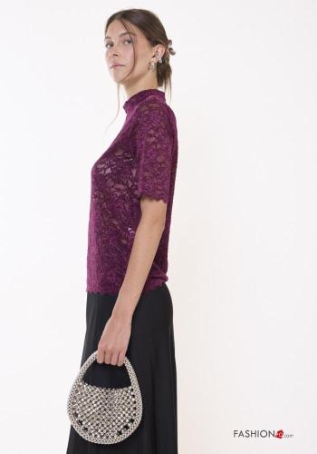 T-shirt détail dentelle manches courtes à broderie - ph 3