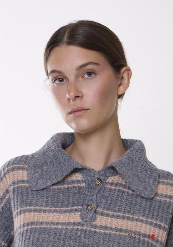 Maglione con colletto Fantasia righe con bottoni - ph 2