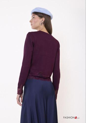 Embroidered lace trim Wool Mix Long sleeved top - ph 4