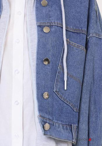 Giacca in Cotone denim con tasche con bottoni con cappuccio - ph 2