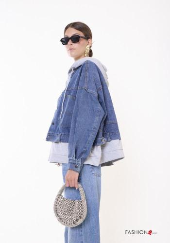 Giacca in Cotone denim con tasche con bottoni con cappuccio - ph 3