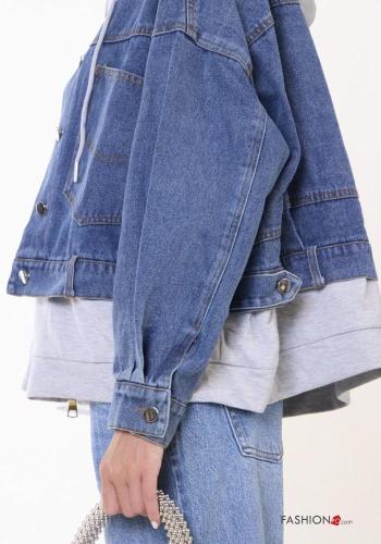 Giacca in Cotone denim con tasche con bottoni con cappuccio - ph 4
