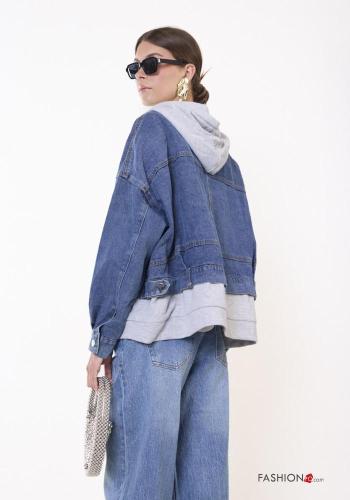 Giacca in Cotone denim con tasche con bottoni con cappuccio - ph 5