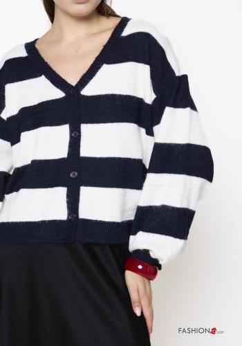 Striped Wool Mix Cardigan with buttons with scarf with v-neck - ph 2