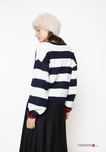 Striped Wool Mix Cardigan with buttons with scarf with v-neck - ph 3