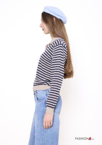 Maglione in Misto Lana con colletto Fantasia righe con bottoni - ph 2