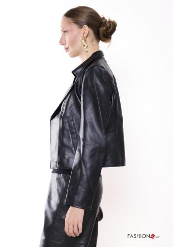 faux leather Biker Jacket with buttons - ph 2