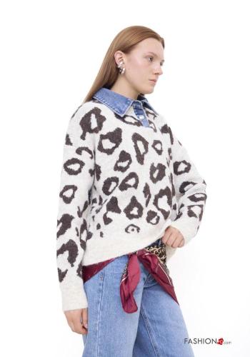 Maglione in Misto Lana denim con colletto Fantasia animalier - ph 2