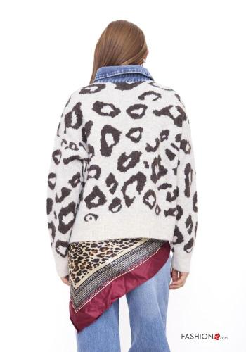 Maglione in Misto Lana denim con colletto Fantasia animalier - ph 3