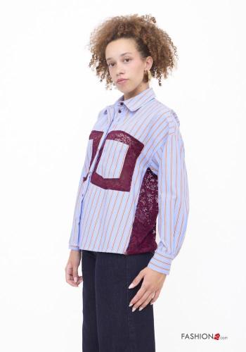 Camisa de Algodón encaje a rayas con bolsillos - ph 3