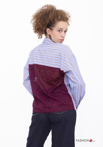 Camisa de Algodón encaje a rayas con bolsillos - ph 4