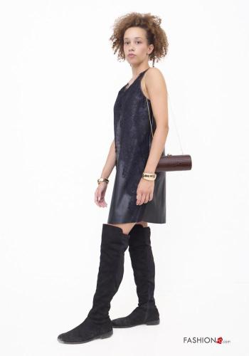 Vestido encaje imitación de cuero espalda descubierta Patrón bordado con cuello en v - ph 3