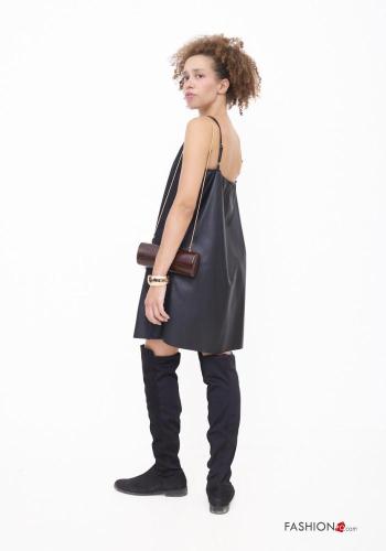 Vestido encaje imitación de cuero espalda descubierta Patrón bordado con cuello en v - ph 4