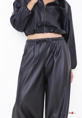 Pantalones imitación de cuero con cordón con elástico - ph 2