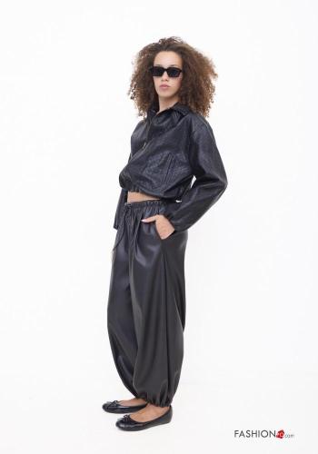 Pantalones imitación de cuero con cordón con elástico - ph 3