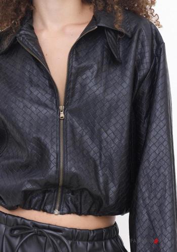 Chaqueta bomber corto imitación de cuero con cuello con cremallera con elástico - ph 2