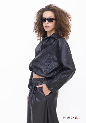 Chaqueta bomber corto imitación de cuero con cuello con cremallera con elástico - ph 3