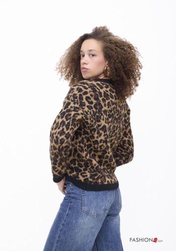 Chaqueta de punto Estampado animal con botones con cuello en v - ph 4