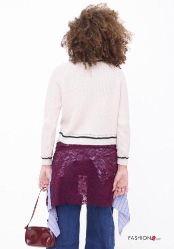 Chaqueta de punto de Mezcla de Lana cuello redondo a rayas con botones con bolsillos - ph 4