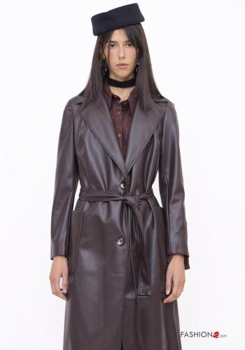 Cappotto ecopelle lungo con cintura - ph 2