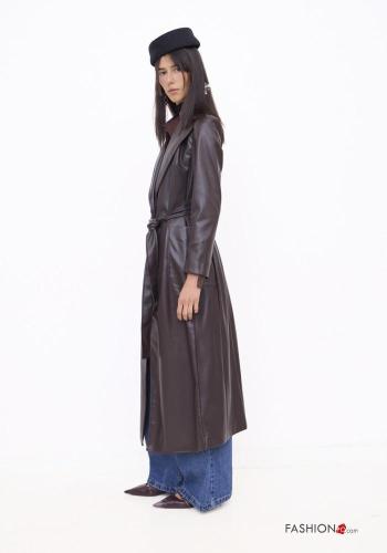 Cappotto ecopelle lungo con cintura - ph 3