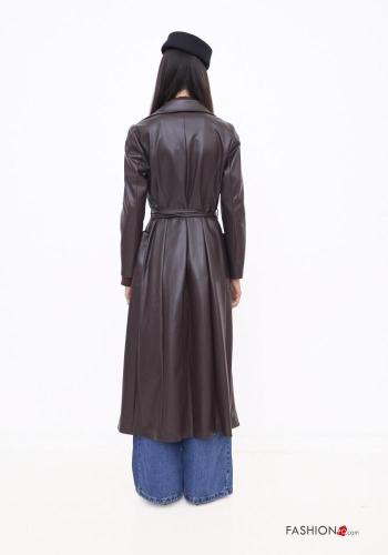 Cappotto ecopelle lungo con cintura - ph 4