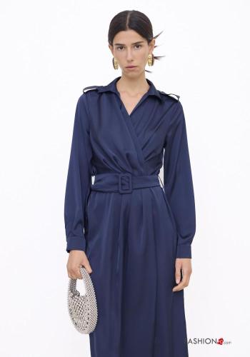long sleeve long Dress with belt with v-neck - ph 2