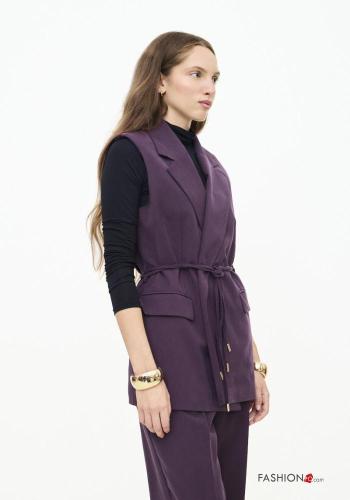 sleeveless with collar Gilet with fabric belt - ph 2