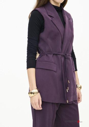 sleeveless with collar Gilet with fabric belt - ph 3