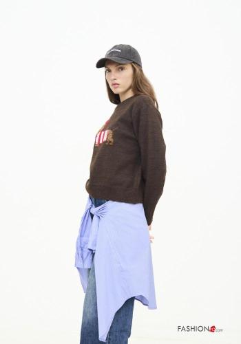 Embroidered crew neck Wool Mix Sweater - ph 2