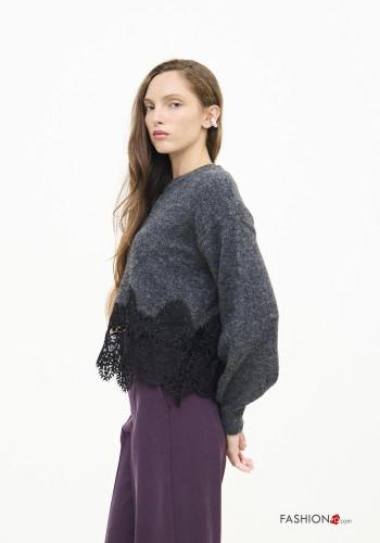 Jersey de Mezcla de Lana encaje cuello redondo - ph 2