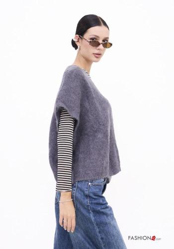 Maglione in Mohair maniche corte con bottoni scollo a V - ph 2