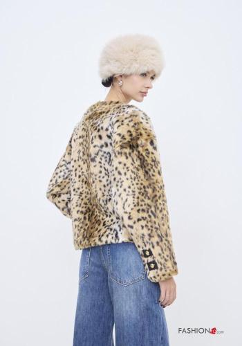Bomber fourrure synthétique col rond Imprimé animalier à boutons - ph 3