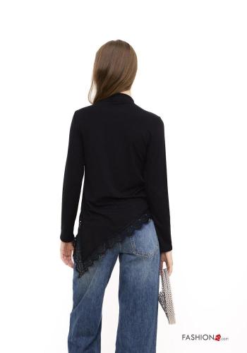 Embroidered lace trim Long sleeved top Rollneck - ph 3