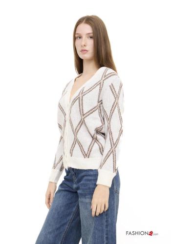 Chaqueta de punto de Mezcla de Lana Estampado Geométrico con botones con cuello en v - ph 2