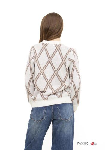 Chaqueta de punto de Mezcla de Lana Estampado Geométrico con botones con cuello en v - ph 3