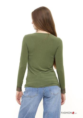 Camiseta de manga larga de Mezcla de Cachemira encaje con cuello en v - ph 4