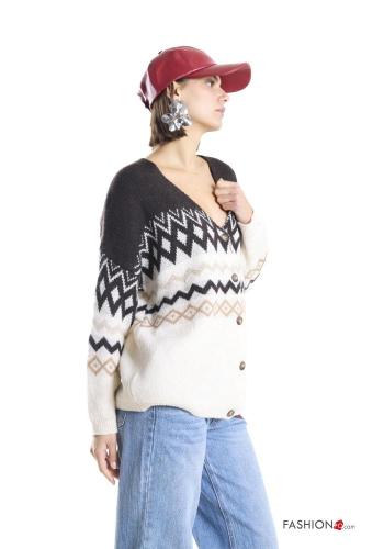 Cardigan Fantasia geometrica con bottoni scollo a V - ph 2