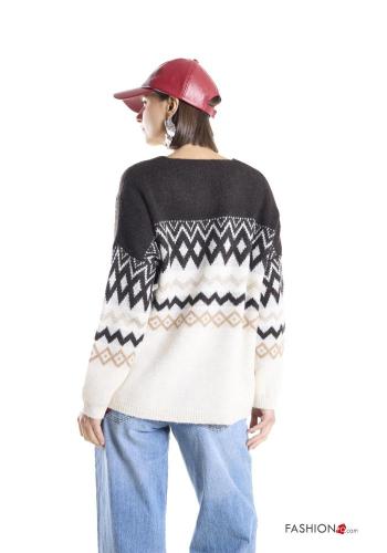 Cardigan Fantasia geometrica con bottoni scollo a V - ph 3