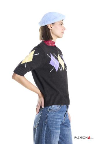 Geometric pattern short sleeve Wool Mix Sweater - ph 2