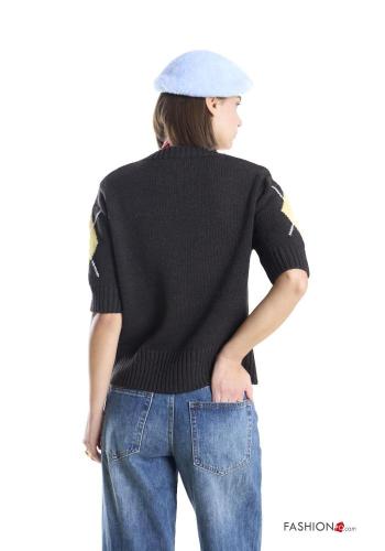 Geometric pattern short sleeve Wool Mix Sweater - ph 3
