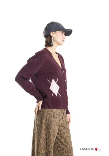 Geometric pattern Wool Mix Cardigan with v-neck - ph 2