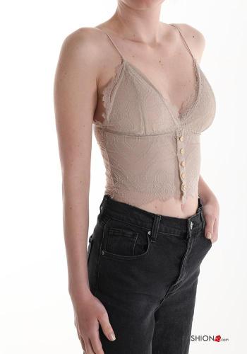 Top renda sem mangas com botões gola V - ph 3