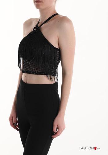 sleeveless mini fishnet Top with fringe - ph 3