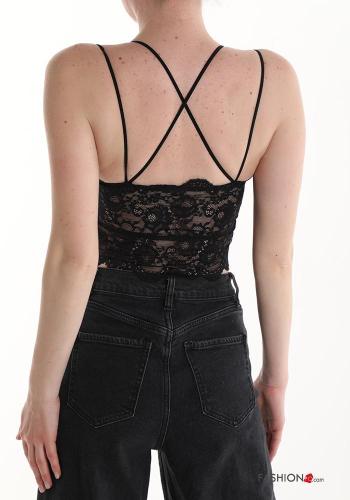 Top scollato sulla schiena corto pizzo senza maniche con coppe - ph 2