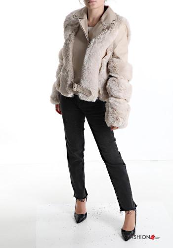 Cazadora estilo biker piel sintética imitación de cuero con hebilla con cremallera - ph 5